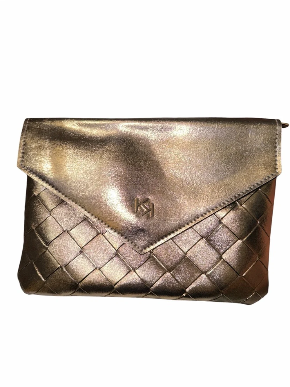 Metallic Woven Envelope Clutch - Gold